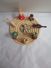 Vtg Folk Art Nativity Scene Ethnic Hand Woven Rattan Centerpiece Unique Circle 8 picture