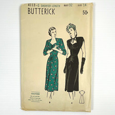 Vintage Original 1940s Butterick Sewing Pattern No. 4113-S Dress Sz 14 Uncut  picture