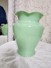Vintage 1930's McKee Jadeite Uranium Green Glass Ruffled Rim Sarah Vase 8” Glows picture