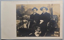 RPPC Two Men Early Automobile Spokane 10 Miles Sign Real Photo picture