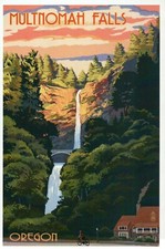 Multnomah Falls Oregon Waterfall Sunset Columbia River Gorge --- Modern Postcard picture