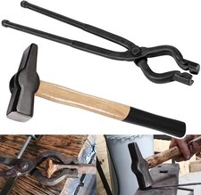 17” V-Bit Bolt Tongs & Blacksmith Hammer Kit 1.5KG (3.3LB) Knifemaking Tools Set picture