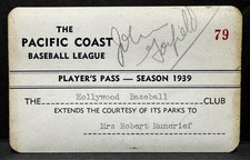 Barbara Stanwick Rob Taylor Autographed 1939 Pacific Coast League Baseball Pass picture