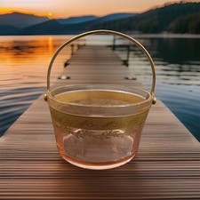 VTG  Fostoria Pink Glass Whipped Cream Pail Rambler Rose Gold Glastonbury Lotus picture