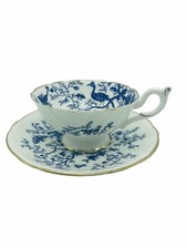 VTG Coalport Cairo Teacup & Saucer Blue White Birds & Butterflies with Gold Trim picture