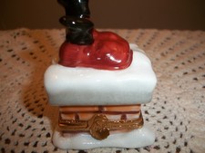 French Limoges Peint Main Porcelain Hinged Trinket Box Santa Going Down Chimney picture
