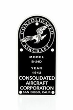 Consolidated B-24D Liberator, WWII, Vintage Aviation Data Plate, Bomber DPL-0107 picture