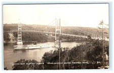 1932 Boston Boat Passing Under Waldo-Hancock Bridge Prospect ME, Maine RPPC picture