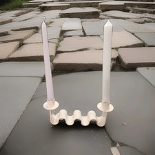 MESO Helen Wave Cream Metal Table Candle Holder 2 Tapers Wavy Design NIB picture