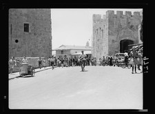 Photo:Jerusalem Israel 1938 City Gate Barricade Removed Crowd Rushes In picture