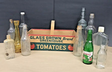 Vintage Mixed Glass Bottle 11pc Lot W/ Glass Grown Tomato Basket Food Beverages picture