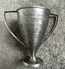 Metal BUDWEISER Trophy Cup Galveston County TEXAS Dec 1911. Chicken Show BEER Co picture