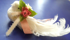 Christmas Decor/Ornament - REAL FEATHER WHITE BIRD w/VICTORIAN STYLE FLORAL picture