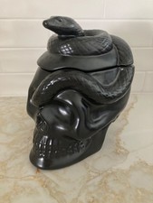 Williams Sonoma Spooky Soirée Cookie Jar Skull Black With Snake NEW picture