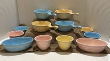 Taylor Smith and Taylor Oven Serve Dishes Set Of 12 Turquoise Pink Yellow picture