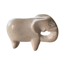 Vtg 1.3 Inch Tall Hand Carved Soapstone Elephant Tan Pink Mini picture