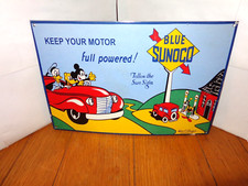 16x11 in BLUE SUNOCO GAS MICKEY-MINNIE MOUSE ADV. SIGN HEAVY DIE CUT METAL  S314 picture