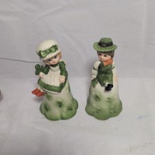 Vintage St Patrick's Day Porcelain Bisque Bell Figurines - Irish Lad & Lassie... picture