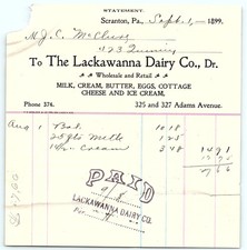 1899 Lackawanna Dairy Co. Scranton PA billhead, PAID picture