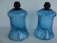 Vtg Set 2 Blue Glass Peg Candle Votive Cup Diamond Honeycomb 5