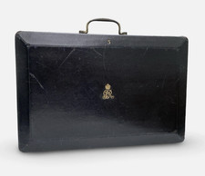 Antique British Government Despatch Box Black Leather Royal Cypher & Crown picture