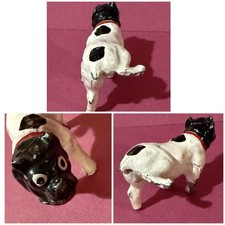 SCARCE Antique Vintage Cast Iron Bulldog / leg lifted taking a pee / red collar picture