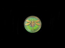 32mm Czech Glass Button Electric Green AB Gold Metallic Finish Metal Shank picture