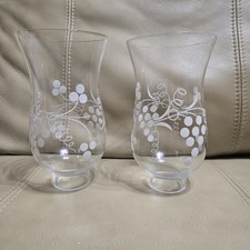 2x Vtg. Clear Glass Grapes/Vines Hurricane Chimney Shade 6.5