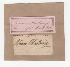 Warren Hastings (1732-1818) Signed Clip / Autograph 1st Governor General India picture