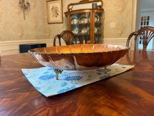 Vintage Fluted Copper Centerpiece Bowl with Ornate Brass Feet picture