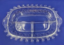 Heisey Lariat Moonglo Crystal 3 Part Divided Relish Dish Etched Tray Diamond H picture