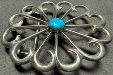 Vintage Navajo Native American Sand Cast Sterling Silver Turquoise Belt Buckle picture