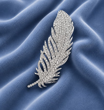 4.50 Ct Round Moissanite Super Large Feather Brooch Pin In 14K White Gold Plated picture