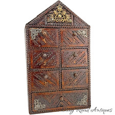 Antique Tramp art Spice Cabinet Collectors Box Multiple Drawers Victorian picture