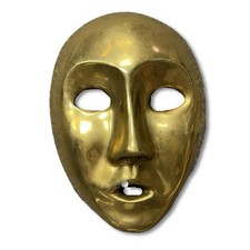 Vintage Antique Solid Brass Mask Spooky Creepy Wall Decor MCM Art Deco 7