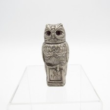 Antique Sterling Owl with Jeweled Red Eyes, Silver picture
