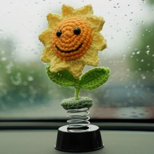 Sunflower Car Dashboard Decor Handmade Crochet Bobbleheads for Desk Decor picture