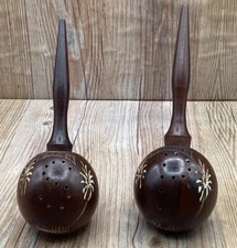 Unique Vintage Wood Maraca Shaped Salt And Pepper Shakers picture