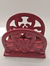 Bright Red Enamel Cast Iron Napkin Holder Kitchen Heavy Solid Footed picture