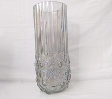 Vintage Crystal Iridescent Vase Floral Bottom Chromatic Fluted Upper Tall Clear picture