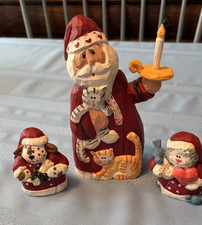 Christmas Santa with Cats, Cat, and Dog Figurines , set of 3 picture