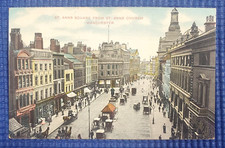 Vtg c1910 St Anns Sq Street View From St Anns Church Manchester England Postcard picture