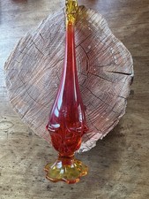 Fenton? MCM Amberina Hand-Made Swung Orange Fire Glass Art Vase Sculpture picture