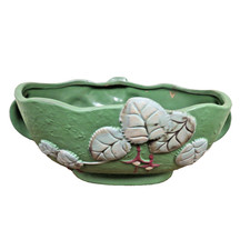 Roseville Pottery Fuchsia Green Handled Basket, Bowl Or Planter 351-10 picture