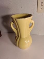 VTG MCM Pottery Double-Handled Yellow Vase Mark USA picture