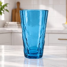 Vintage MCM Morgantown Glass Crinkle Dark Blue 12 Ounce Tumbler picture
