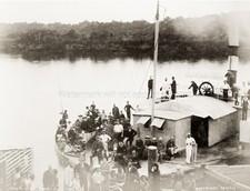 Fiji Rewa River Paddle Steamer Boat Passengers Dock Crowd Vtg. Photo 19thC. picture