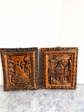 Vintage German Wax Relief Wall Plaques Pair Neuschwanstein Castle Wachskunst 3D picture