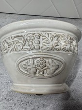 Vintage Ivory Ceramic Planter Grape And Leaves Cache Pot picture