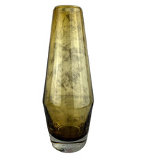 Vintage MCM Riihimaki Lasi Oy Vase Finland Amber 10 in Art Glass Original Label picture